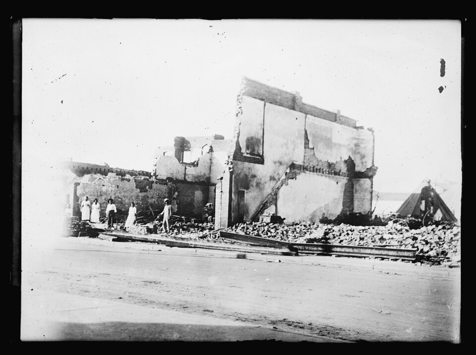 Ruins of the Greenwood district after the Tulsa Race Massacre, American Red Cross photograph, 1921